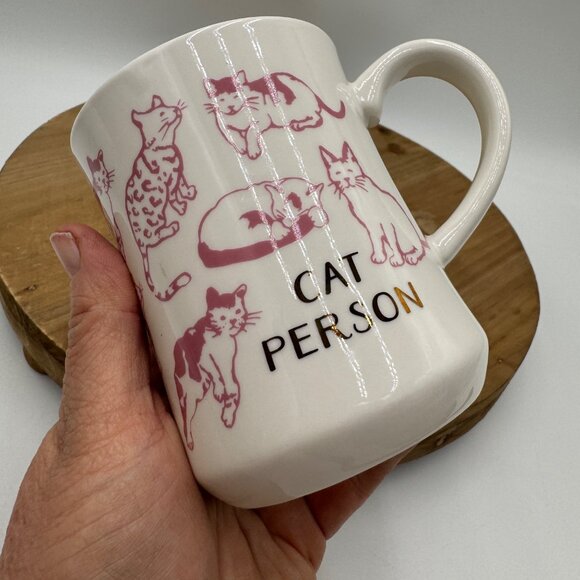 Opalhouse Cat Person Diner Mug Ivory pink cats gold text “cat person” mug cup ho - Picture 4 of 9